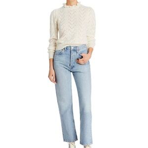 AQUA Cashmere Ruffled Turtleneck Sweater Ivory 100% Cashmere Large